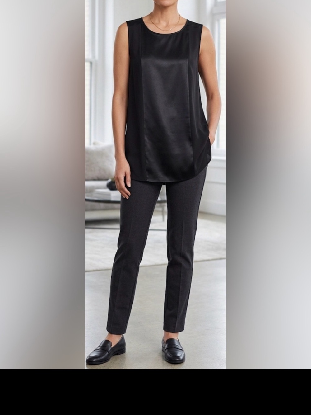 Chico's Black Label 100% Silk Sleeveless Tank Top Blouse Black Mixed Media Sz L